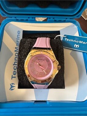TechnoMarine Lusso Mare TM-225045 Pink Gold 38mm Watch NIB + Hard Case